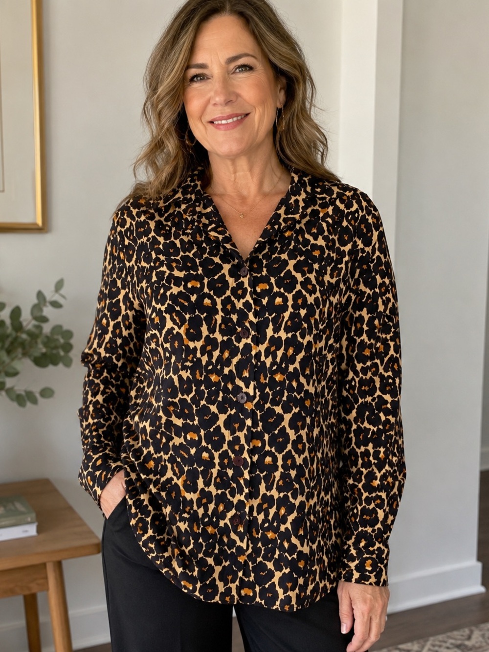 ZANELLA SZ 8 100% silk leopard print buttons down blouse Made in Italy